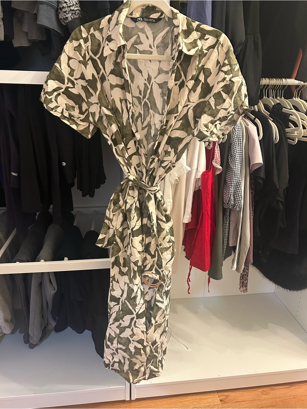 Zara Olive and Cream Leaf-Print Shirt